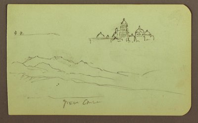 Tekening, Bergen, Kerk; Verso: Figuren, Kerk, 1883 door Frederic Edwin Church