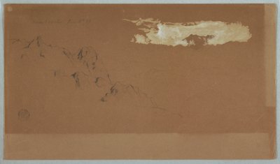 Tekening, Bergen bij Mocho, Ecuador, waarschijnlijk de berg Chimoborazo omlijst door wolken, 16 juni 1857 door Frederic Edwin Church
