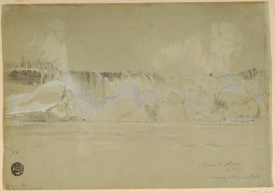 Tekening, Niagara watervallen in sneeuw, vanuit het noordwesten, 20 maart 1856 door Frederic Edwin Church