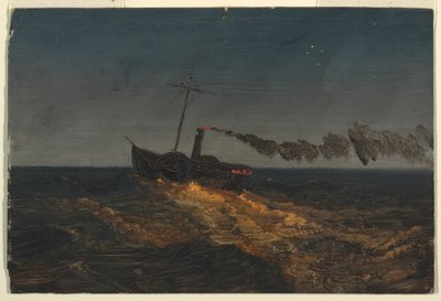 Tekening, Raderstoomboot in de schemering, ca. 1853 door Frederic Edwin Church