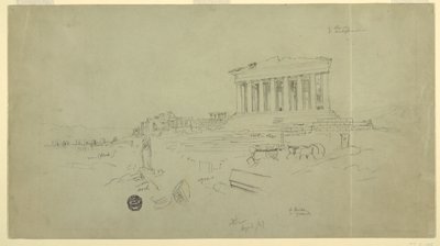 Tekening, Parthenon en Erectheion, Athene, april 1869 door Frederic Edwin Church