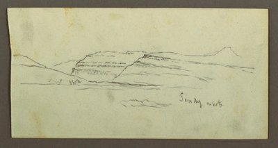 Tekening, vlakte en bergketen, mogelijk 1868 door Frederic Edwin Church