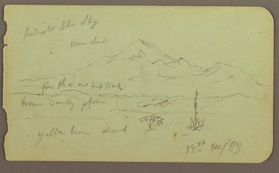Tekening, Popocatapel; Verso: Fries op Texcoco Hotel, 18 december 1883 door Frederic Edwin Church