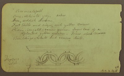 Tekening, Popocatapel; Verso: Fries op Texcoco Hotel, 18 december 1883 door Frederic Edwin Church