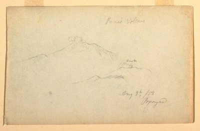 Tekening, Purese vulkaan gezien vanuit Popayan, Colombia, 9 augustus 1853 door Frederic Edwin Church
