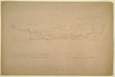 Tekening, Kust van het meer en uitlopers van de berg Katahdin, 29 augustus 1856 door Frederic Edwin Church
