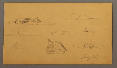 Tekening, Schetsen van Labrador, mogelijk 14 juli 1859 door Frederic Edwin Church