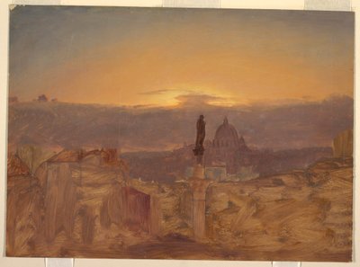 Tekening, Sint-Pietersbasiliek vanaf de Pincio, Rome, eind 1868 of begin 1869 door Frederic Edwin Church