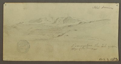 Tekening, Statig huis, figuur rijdt, kameel, architectuurstudies, palmboom, mogelijk 1868 door Frederic Edwin Church