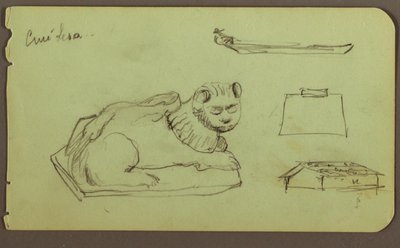 Tekening, Leeuwenbeeld, Skiff; Verso: Leeuwenbeeld, december 1883 door Frederic Edwin Church