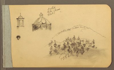Tekening, torenspits, koepel, hoofd, heuvels, 1889 door Frederic Edwin Church