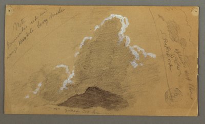 Tekening, Top met grote wolken, mogelijk 1868 door Frederic Edwin Church