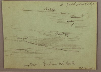 Tekening, zonsondergang, etend kind, 22 december 1870 door Frederic Edwin Church
