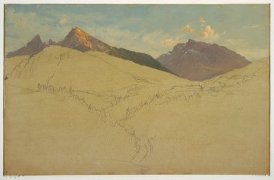 Tekening, De Watzmann, bij Berchtesgaden, Beieren, juni 1868 door Frederic Edwin Church