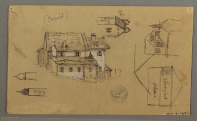 Tekening, houten huis, Sky, Oostenrijk, 1 augustus 1868 door Frederic Edwin Church