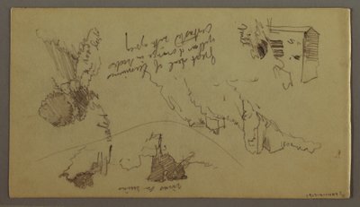 Tekening, Stad onder een bergtop, heuvelstad, mogelijk 1868-69 door Frederic Edwin Church