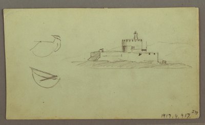 Tekening, Stad aan de kust, bergketen erachter, 27 mei 1868 door Frederic Edwin Church