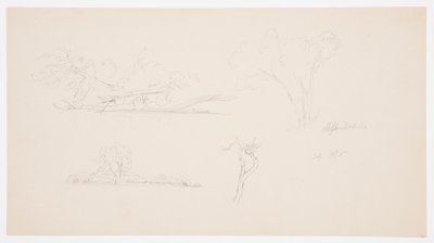 Tekening, Bomen, een oever met struiken en bomen, september 1876 door Frederic Edwin Church