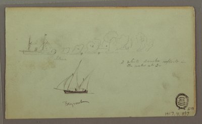Tekening, Twee studies van vissers met hengels en fakkels, april 1868 door Frederic Edwin Church