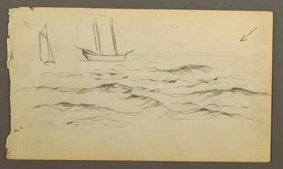 Tekening, Twee zeilboten, golven, mogelijk 1860 door Frederic Edwin Church