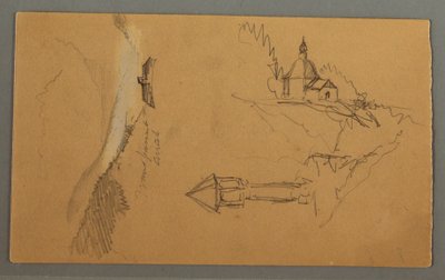 Tekening, Vallei, Toren, Kerk, mogelijk 1868 door Frederic Edwin Church
