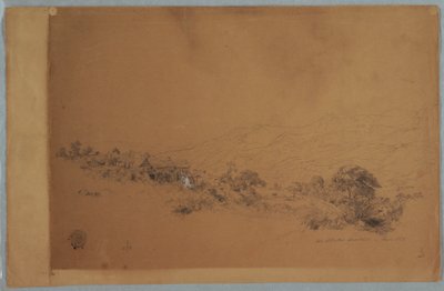 Tekening, Vallei met McAllisters zaagmolen, Colombia, juni 1853 door Frederic Edwin Church