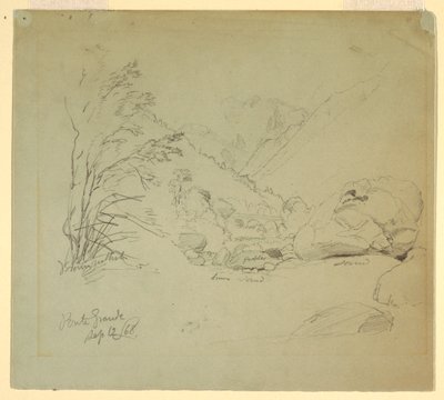 Tekening, Vallei met brug bij Macugnaga, 12 september 1868 door Frederic Edwin Church