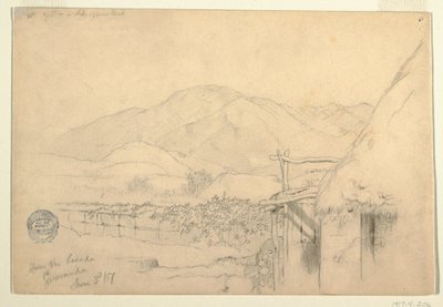 Tekening, Uitzicht vanuit de herberg in Guaranda, Ecuador, 3 juni 1857 door Frederic Edwin Church