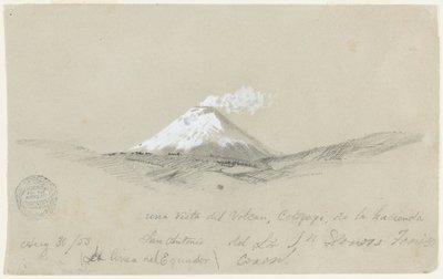 Tekening, Uitzicht op de Cotapaxi vanaf de Hacienda San Antonio, Ecuador, 30 augustus 1853 door Frederic Edwin Church