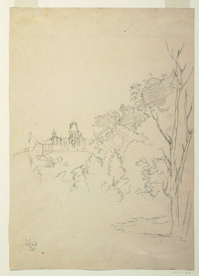 Tekening, Gezicht op Olana, het huis van de kunstenaar, Hudson, New York, ca. 1872 door Frederic Edwin Church