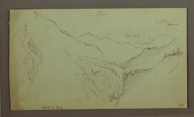 Tekening, Dorp en steil bergdal (Alpen), 1868-69 door Frederic Edwin Church