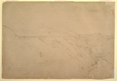 Tekening, Vulkaan Puresé en de Rio de Vinagre, Purese, Colombia, augustus 1853 door Frederic Edwin Church