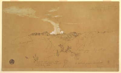 Tekening, vulkaan, Sangay, 11 juli 1857 door Frederic Edwin Church