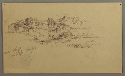 Tekening, Waterrad met bassin in een tuin, Jaffa, Palestina [Tel Aviv, Israël], maart 1868 door Frederic Edwin Church