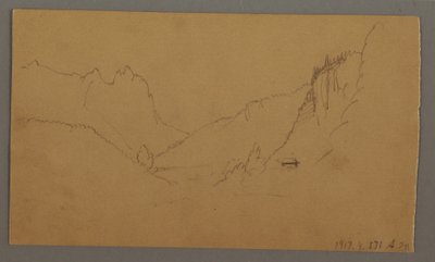 Tekening, Kronkelweg door vallei, huis, mogelijk 1868 door Frederic Edwin Church