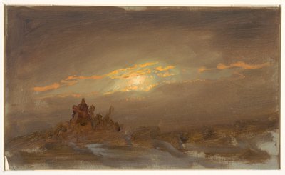Tekening, Winterlandschap bij maanlicht, ca. 1870 door Frederic Edwin Church