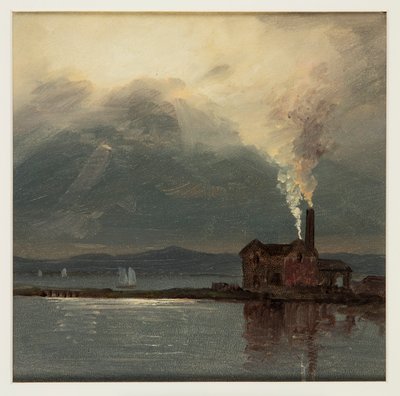 Hudson River met fabriek bij maanlicht door Frederic Edwin Church
