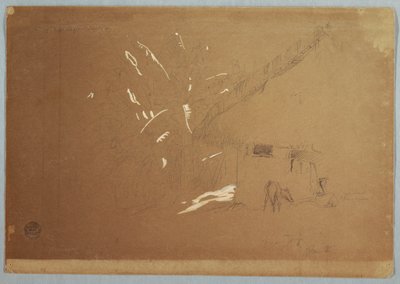 Zittende Vrouw en Grazende Ezel Voor een Huis bij Jorje, Ecuador door Frederic Edwin Church
