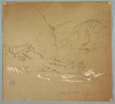 Stroom die naar de Rand van de Watervallen bij Hacienda Chillo, Ecuador Leidt door Frederic Edwin Church