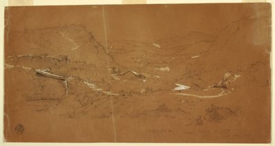 Vallei met een Brug en Huizen, nabij Guaranda, Ecuador door Frederic Edwin Church