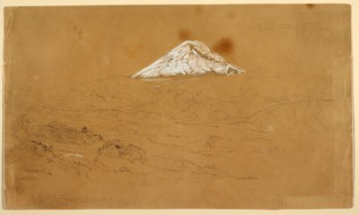 Uitzicht op de met sneeuw bedekte berg Chimborazo getekend nabij Guanojo en Guaranda, Ecuador door Frederic Edwin Church