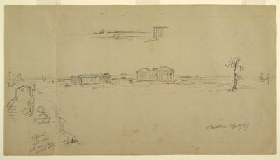 Gezichten op de basiliek en de tempel van Neptunus, Paestum, Italië door Frederic Edwin Church
