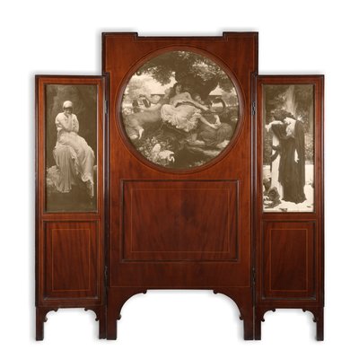 Mahonie Drievoudig Scherm met Print Inlays door Frederic Leighton