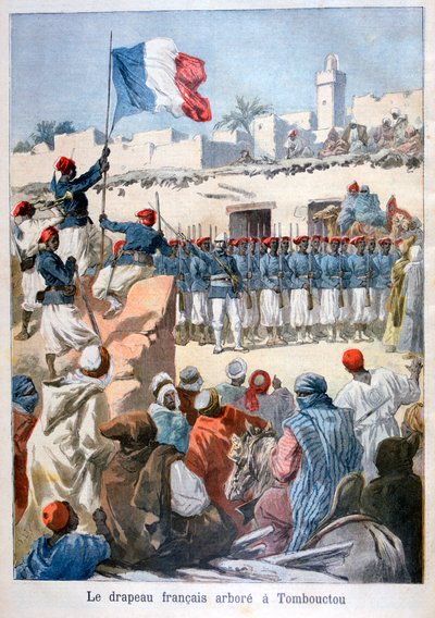 Het hijsen van de Franse vlag in Timboektoe, 1894 door Frederic Lix