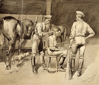 Een Kapsel in een Cavalerie Stal door Frederic Remington