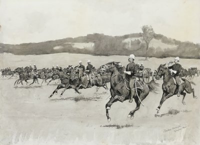 Batterij K bij oefening in de Berkshire Hills, Massachusetts door Frederic Remington
