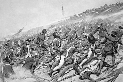 Britse troepen proberen het Franse fort Ticonderoga te bestormen in 1758 door Frederic Remington