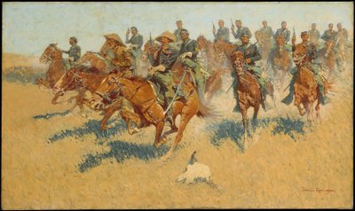 Cavalerieaanval op de zuidelijke vlakten door Frederic Remington