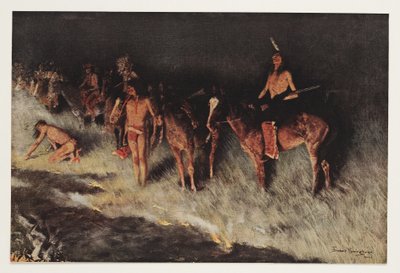 Brand op de prairie, uit Colliers Weekly, pub. 1908 door Frederic Remington