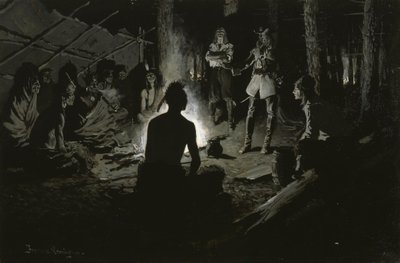 Raad van de Franse Ontdekkingsreiziger met de Indianen door Frederic Remington